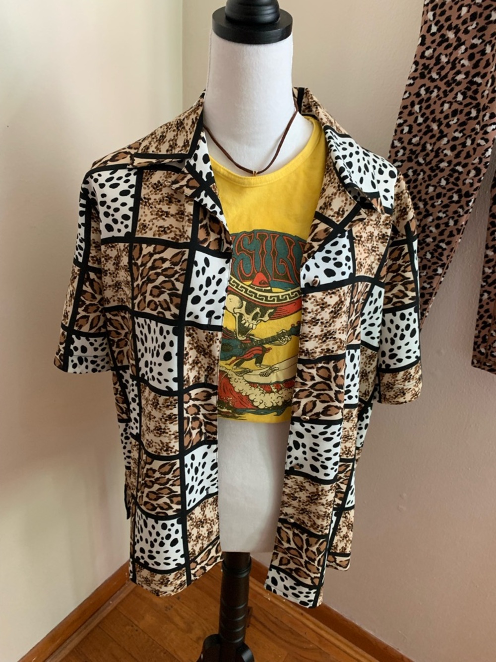 OP Women's Geometric Animal Print Blouse - Black, Brown, White